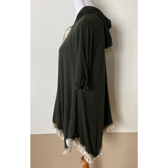 Altar'd State Womens Green Henley Waffle Knit Thermal Tribal Trim Fringe L - Picture 2 of 8